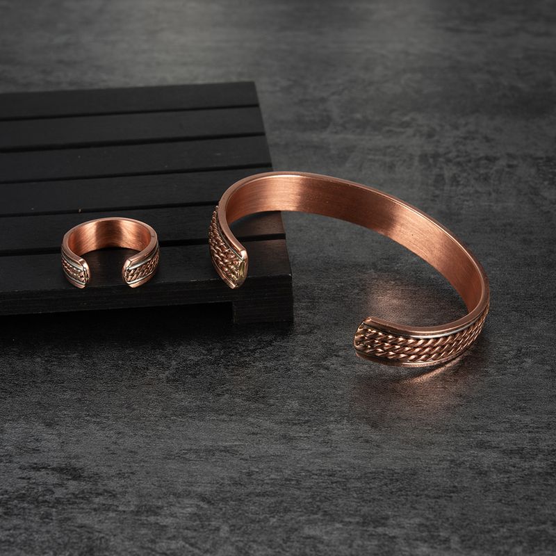 Meathly Twisted Magnetic Pure Copper Jewelry-Set Adjustable Bracelet Ring Magnet Resizable Health Arthritis Jewelry Set for Women Men_voghion.com