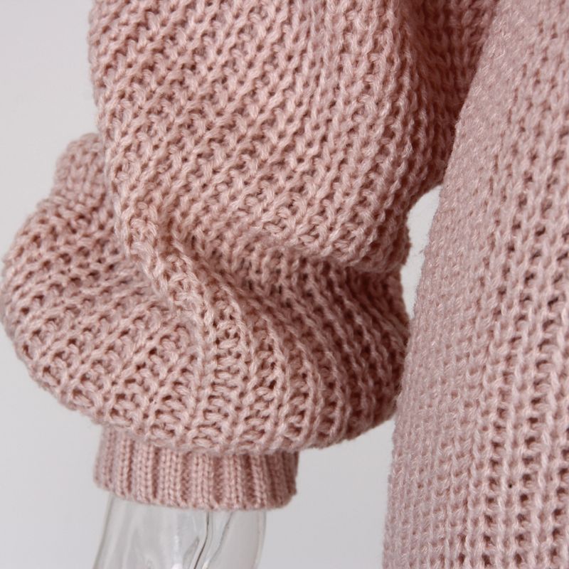 Abito casual ampio in maglia a maniche lunghe con spalle scoperte, stile Ins, autunno inverno, moda donna_voghion.com