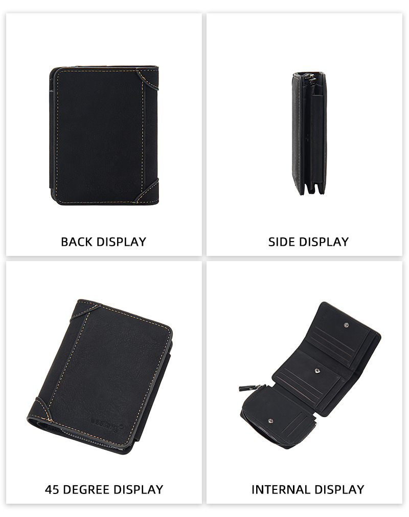 Yeni Erkek Kısa Cüzdan Baellerry Retro Üçlü Çoklu Kart Yuvası Fermuarlı Bozuk Para Cüzdanı Kart Tutucu Erkek_voghion.com