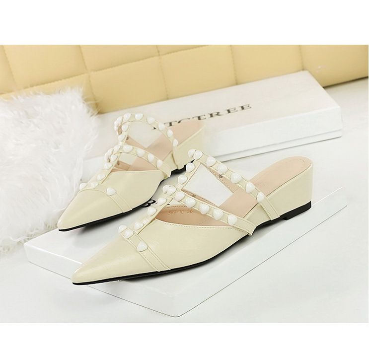 Pearl Chain Bag Head Drag, Comfortable And Versatile Outside Wear, High-end Temperament, One-pedal Women's Shoes_voghion.com