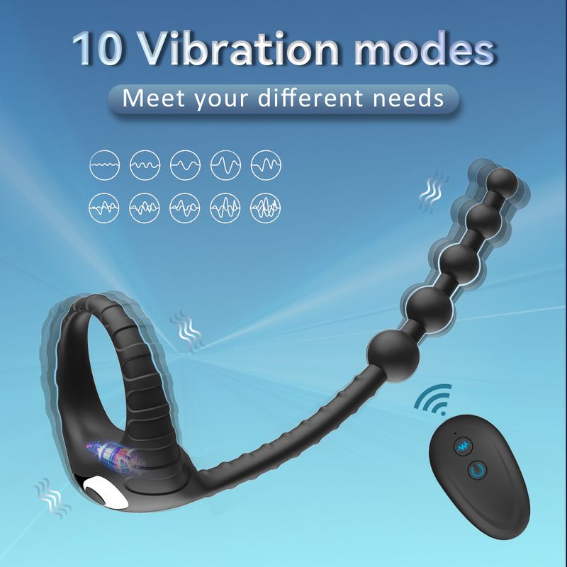Vibratore anale maschile in silicone a 1 frequenza con telecomando wireless e anello vibrante con blocco fine, prodotti per adulti_voghion.com