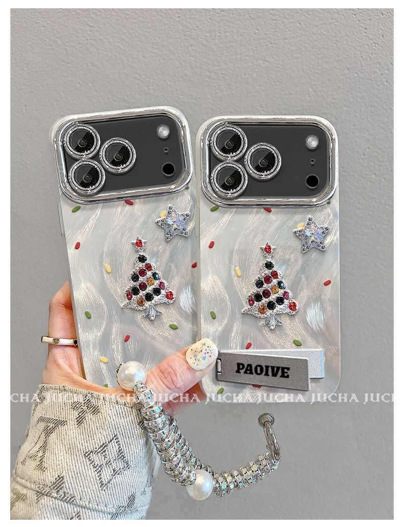 Étui de téléphone TechGlobe compatible avec chaînette de suspension pour iPhone 17 Pro Max, protection intégrale, antichoc, motif sapin de Noël 3D_voghion.com