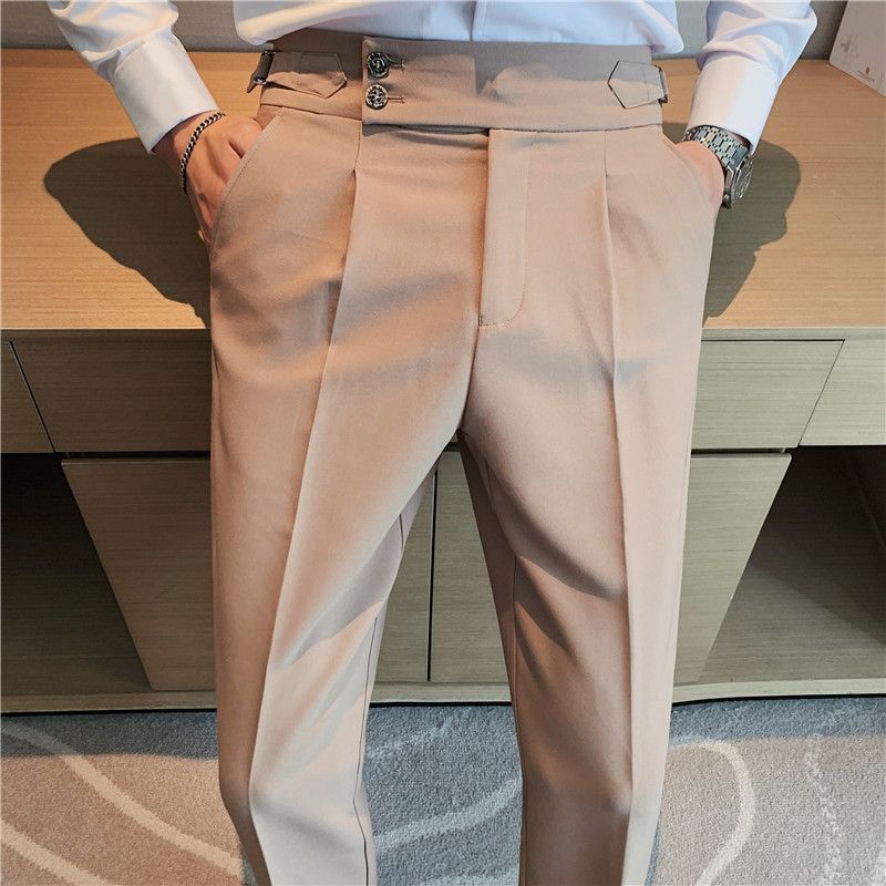 New Neapolitan Drape High Waist Men's Casual Pants Trendy Trousers_voghion.com