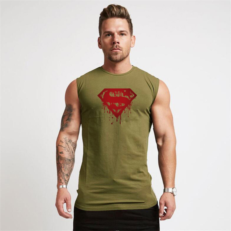 T-shirt senza maniche per sport estivi da uomo Bodybuilding Fitness Superman Canotta attillata in puro cotone Abbigliamento da allenamento per la corsa_voghion.com