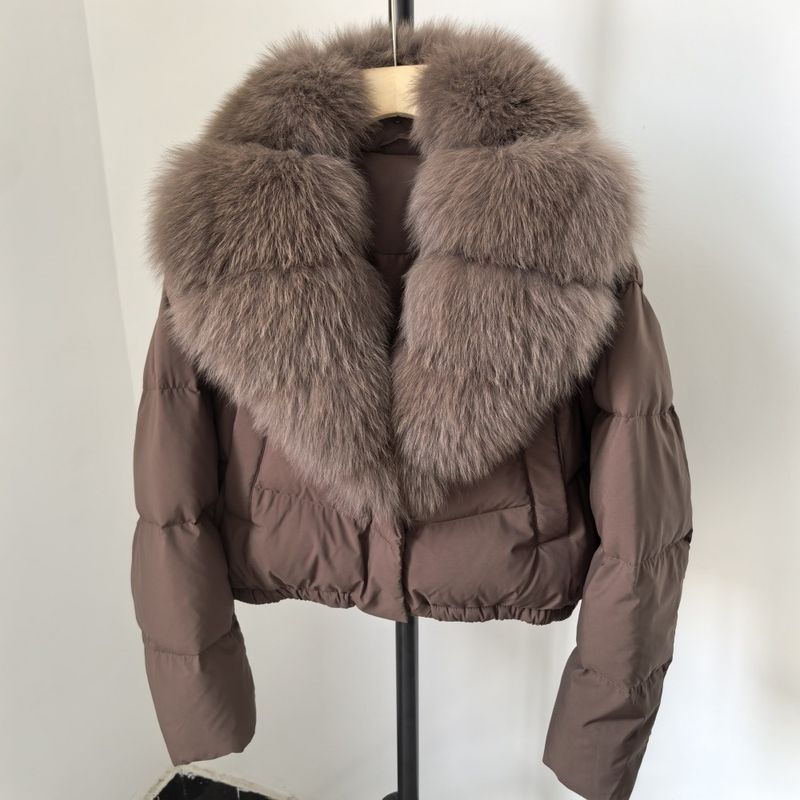 Luxury Winter Short Down Jacket For Women With Detachable Fox Fur Collar, Fashionable & Warm Puffer Coat, Elegant Casual Outerwear_voghion.com