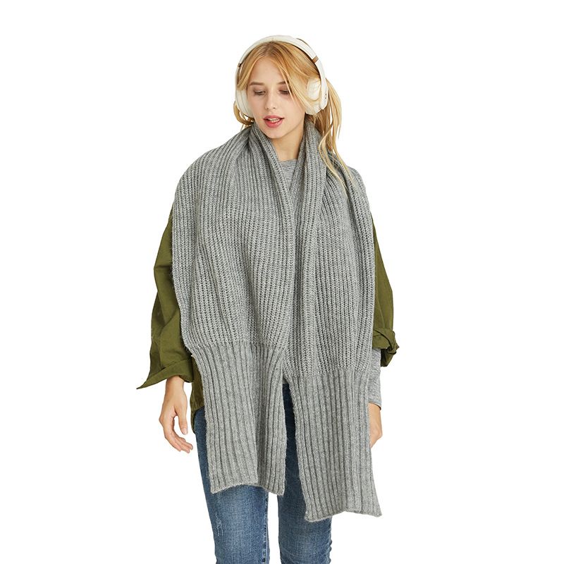 Grenzüberschreitender exklusiver Herbst- und Winterschal aus einfarbigem Mohair für Herren und Damen, einfarbig gestrickt, verdickter Schal, modisch, vielseitig_voghion.com