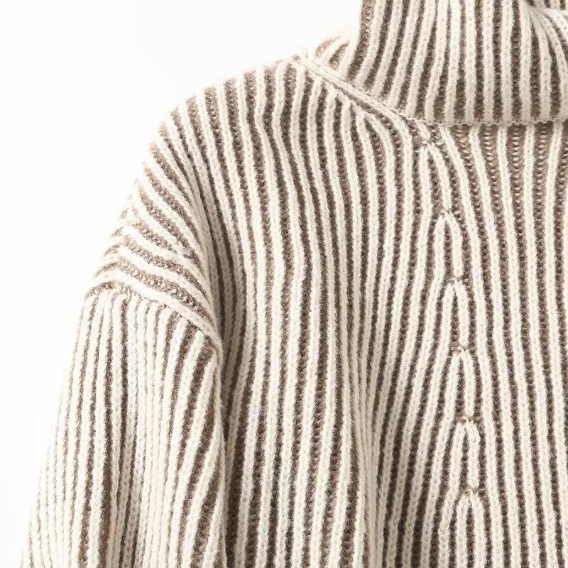 2024 Winter Neue Damen Lazy Style Farbkontrastlinie Stehkragen Kurze Edition Strickhemd w031 9587_voghion.com
