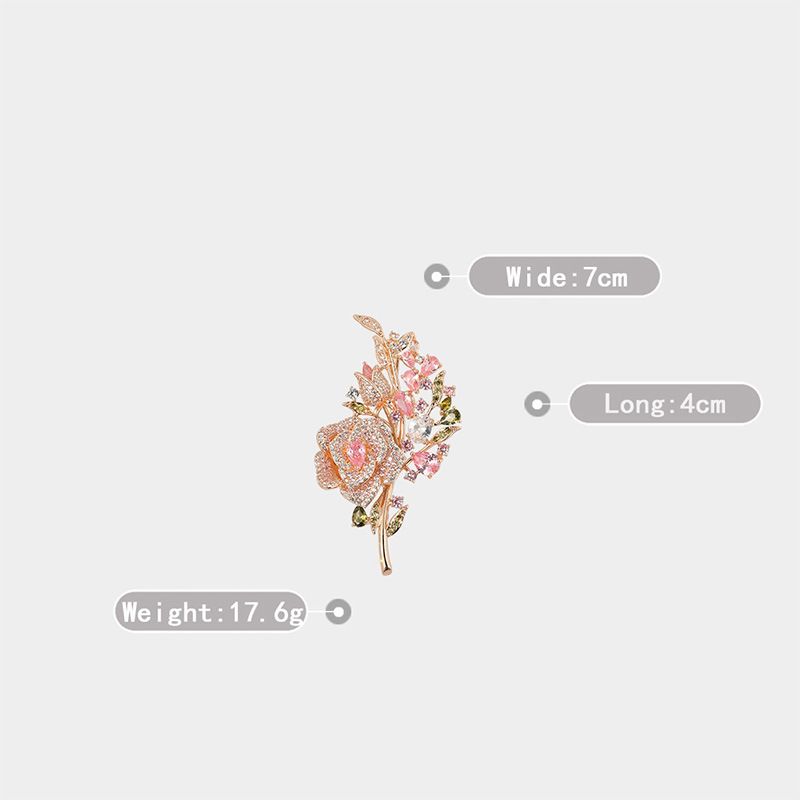 Advanced Heavy Industry Colored Rose Zircon brooch for women's high-end live streaming flower pin_voghion.com