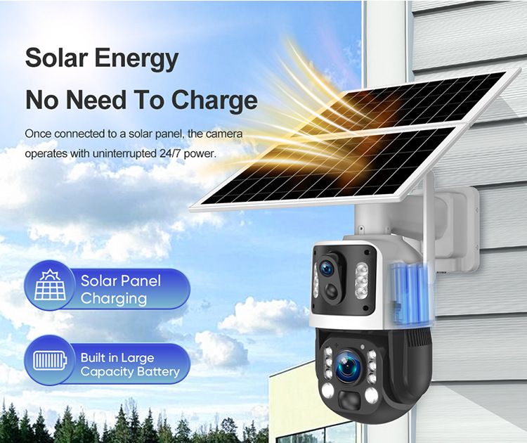 Caméra de sécurité solaire extérieure 6 MP, zoom 99X, Wi-Fi/4G, version UE, vision nocturne, étanchéité IP66, stockage sur carte TF, caméra de surveillance à énergie solaire._voghion.com