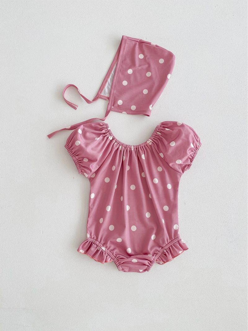Maillot de bain d'été coréen pour filles, bulle à la mode pour bébé, mignon, manches courtes, une pièce enveloppée, bas, imperméable, chapeau de natation_voghion.com