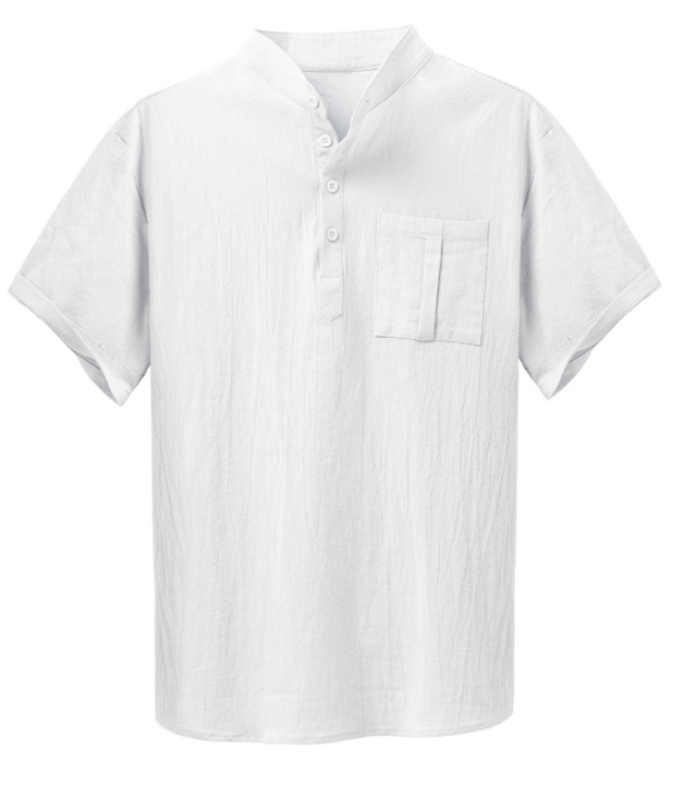 Europäisches und amerikanisches kurzärmliges, einfarbiges, lässiges Pullover-Stehkragenhemd aus Baumwolle für Herren_voghion.com