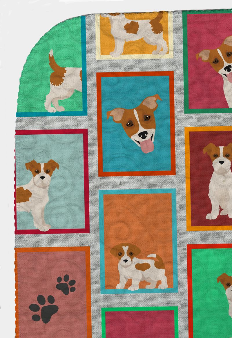 Lots of Red and White Jack Russell Terrier Quilted Blanket 50x60 Artwork Pattern Quilted Throw Blanket for Bed, Couch, Sofa, Soft and Lightweight_voghion.com