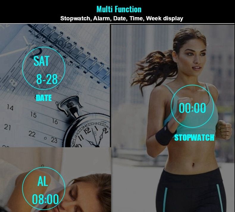 Women's Gold Stainless Steel Strap Electronic Alarm Clock Calendar Week Waterproof Watch_voghion.com