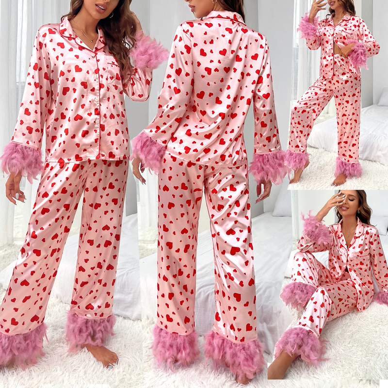 Kvinnors alla hjärtans dag sweet love print casual pyjamas_voghion.com