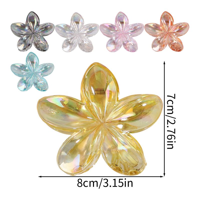 8CM Colorful Transparent Iridescent Plumeria Claw Clip - Unique Beach Vacation Style Laser Bauhinia Updo Clip_voghion.com