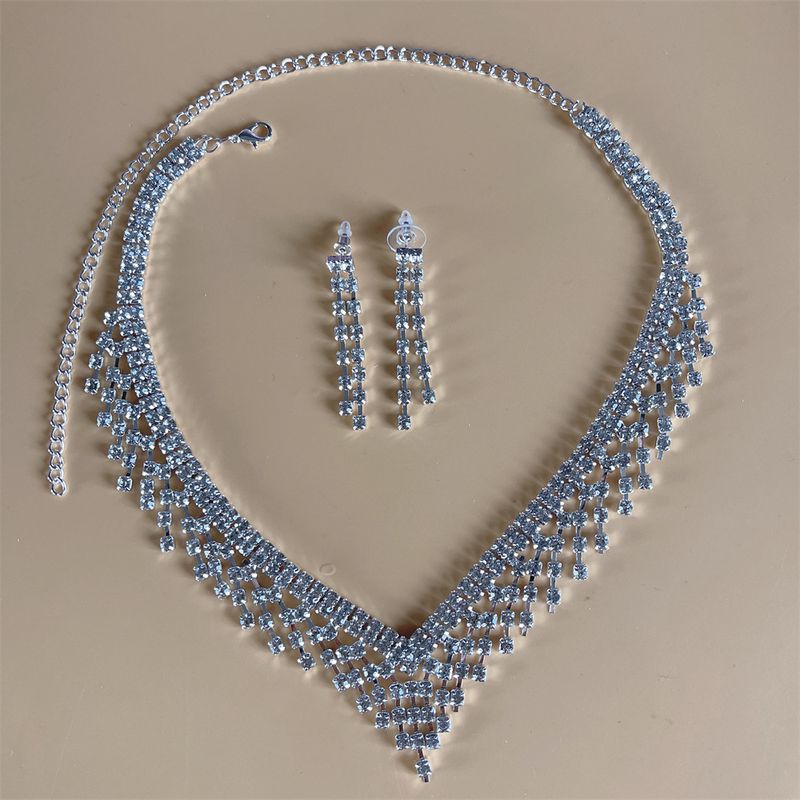 Bridal rhinestone crystal necklace earring set, women's dance dress accessories_voghion.com