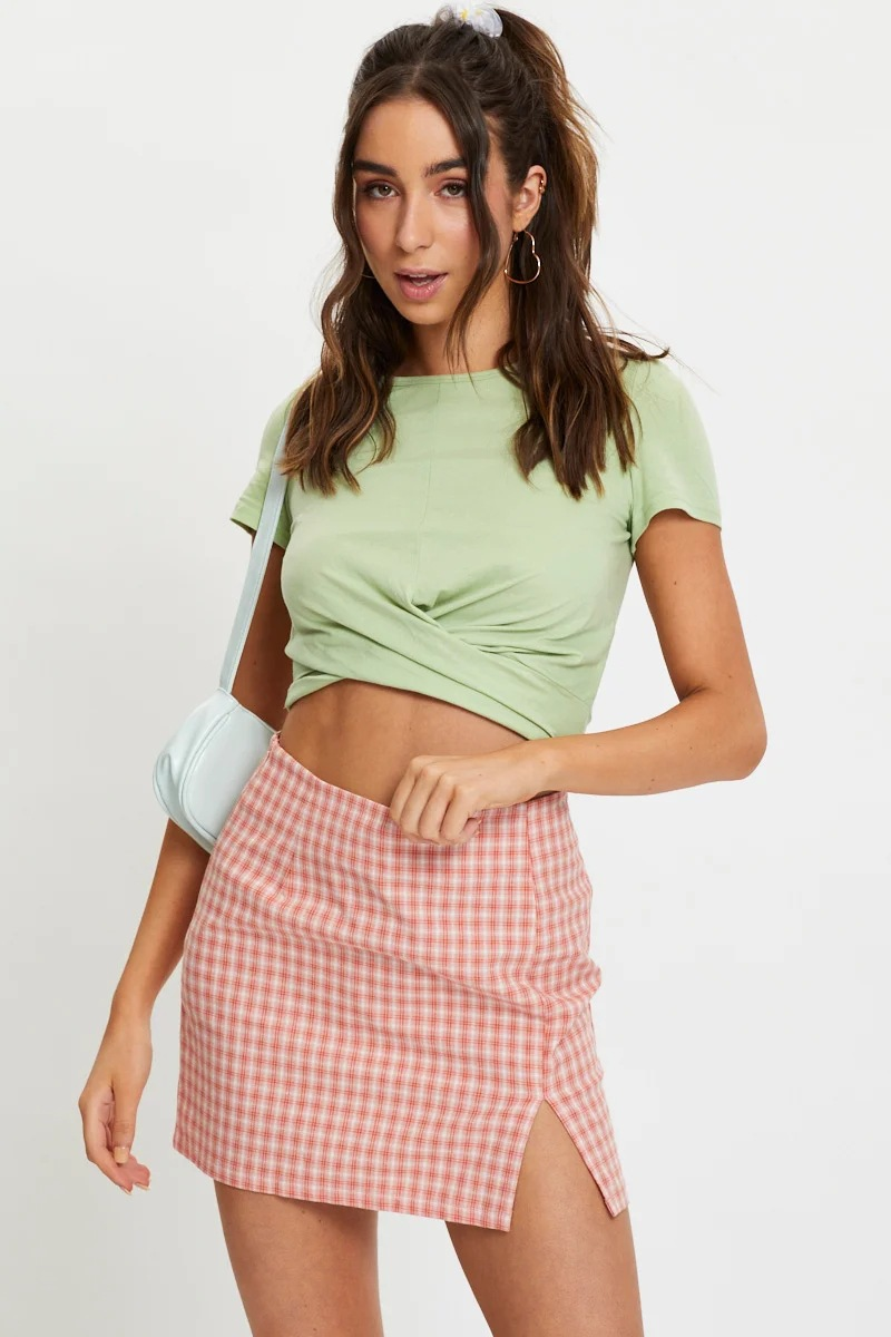 Mini gonna a fessura scozzese da donna alla moda, gonna sottile con cerniera a vita alta_voghion.com