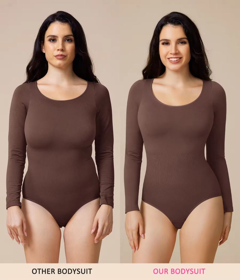 Dahili Destek ve Ayarlanabilir Askılara Sahip Dikişsiz Uzun Kollu Şekillendirici Bodysuit - Kadınlar İçin Tam Kapsama Sağlayan Karın Kontrolü ve Kaldırma_voghion.com