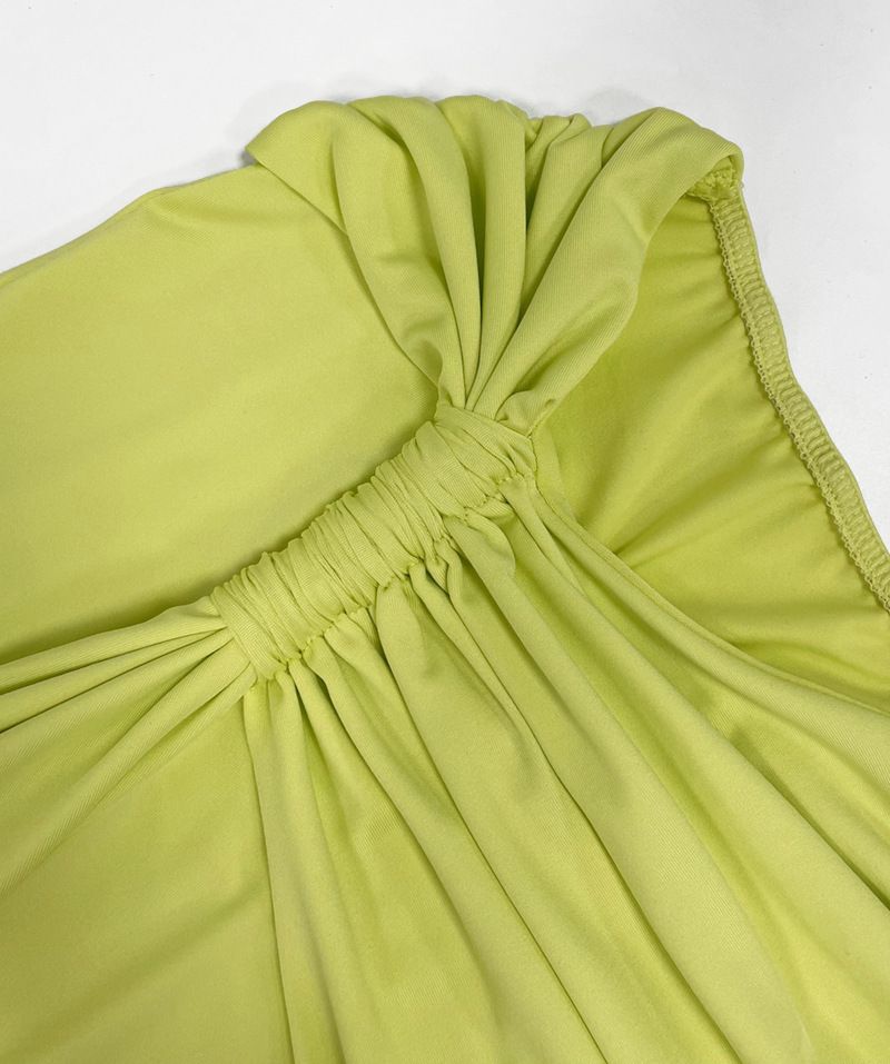 Abito lungo arricciato con lacci, tinta unita, alla moda, con schiena scoperta, monospalla, estivo 2025_voghion.com