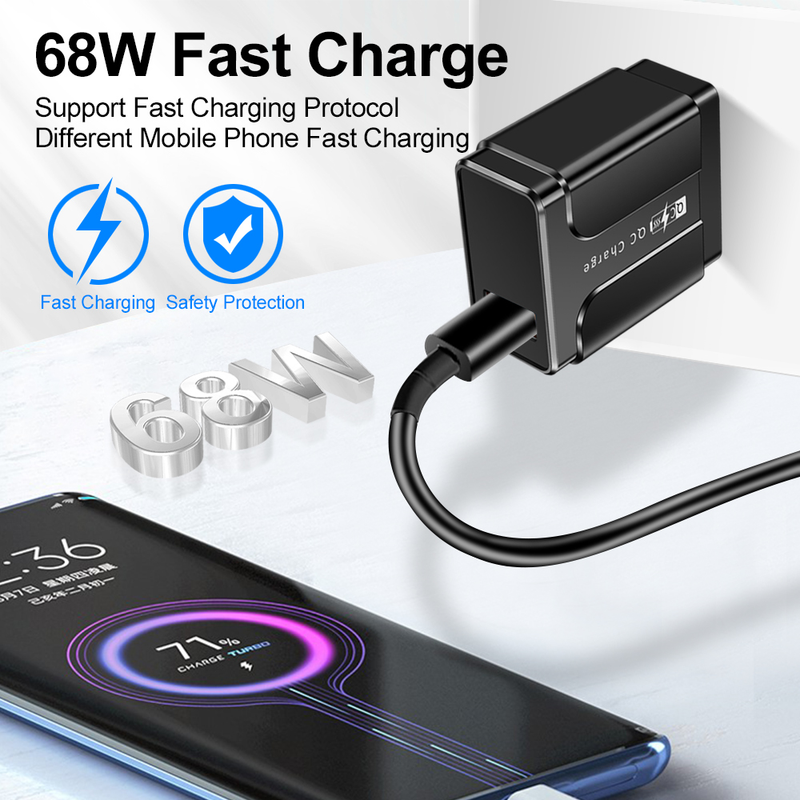 USB 68W įkroviklis greitas įkrovimas QC 3.0 sieninis mobiliojo telefono įkroviklio adapteris tinka iPhone 14 13 Samsu_voghion.com