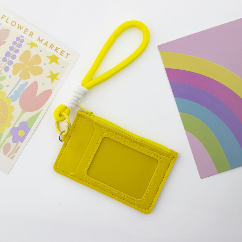 Cute Solid Color Dopamine Holder Coin Purse Handheld Lanyard Portable Card Case Unisex Zipper Leather Small Bag Foreign_voghion.com