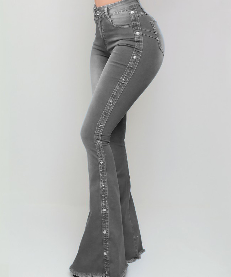 Beliebte Damenhose mit hoher Taille, Stretch, bodenlang, ausgestellte Jeans_voghion.com