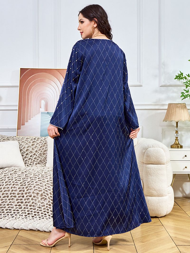 Muslimisches Partykleid für Damen – Langärmliges Retro-Abaya mit Diamant-Nagelverzierungen_voghion.com