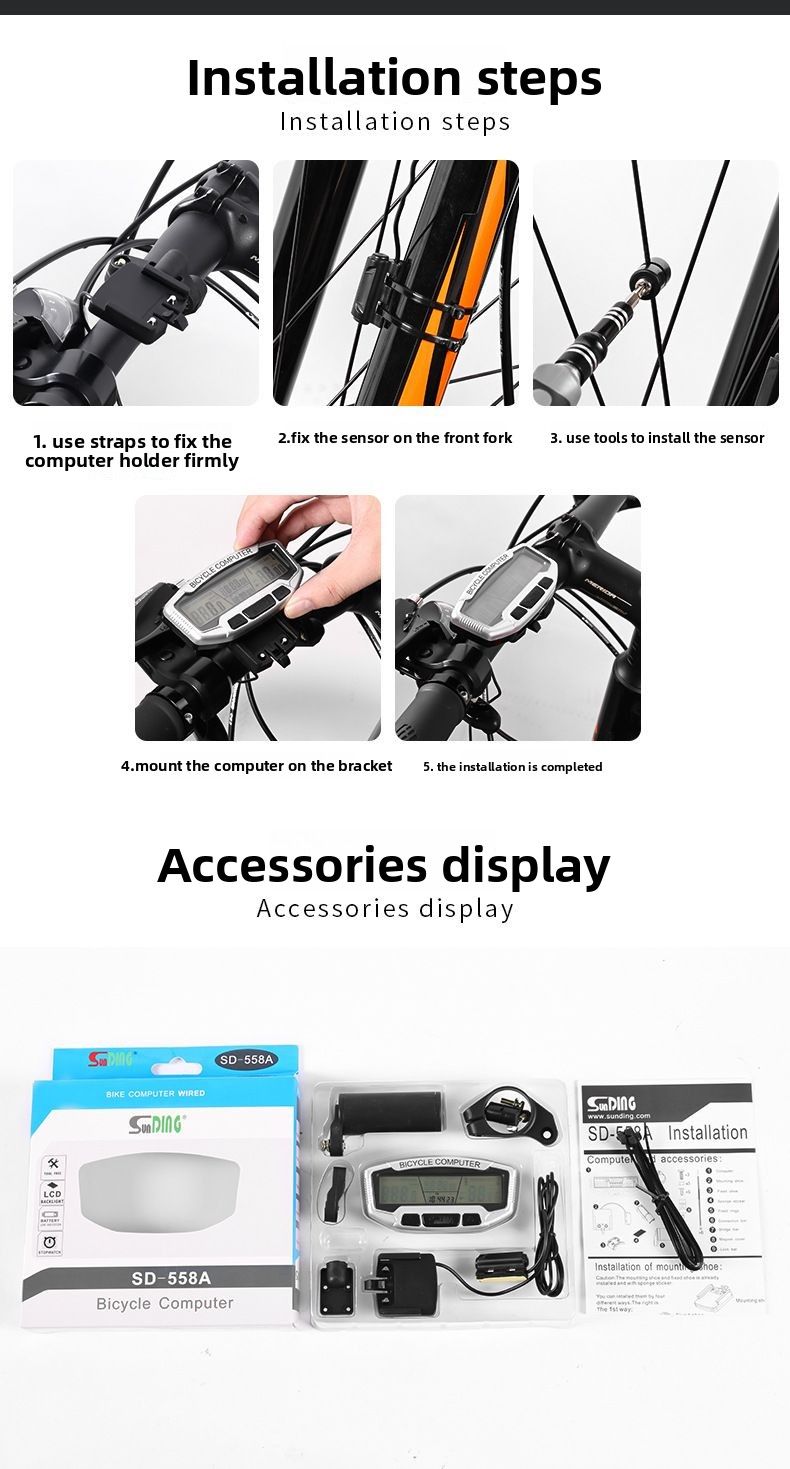 Shundong SD-558A Mountainbike-Computer mit großem Bildschirm und blauem Nachtlicht-Fahrradtachometer_voghion.com