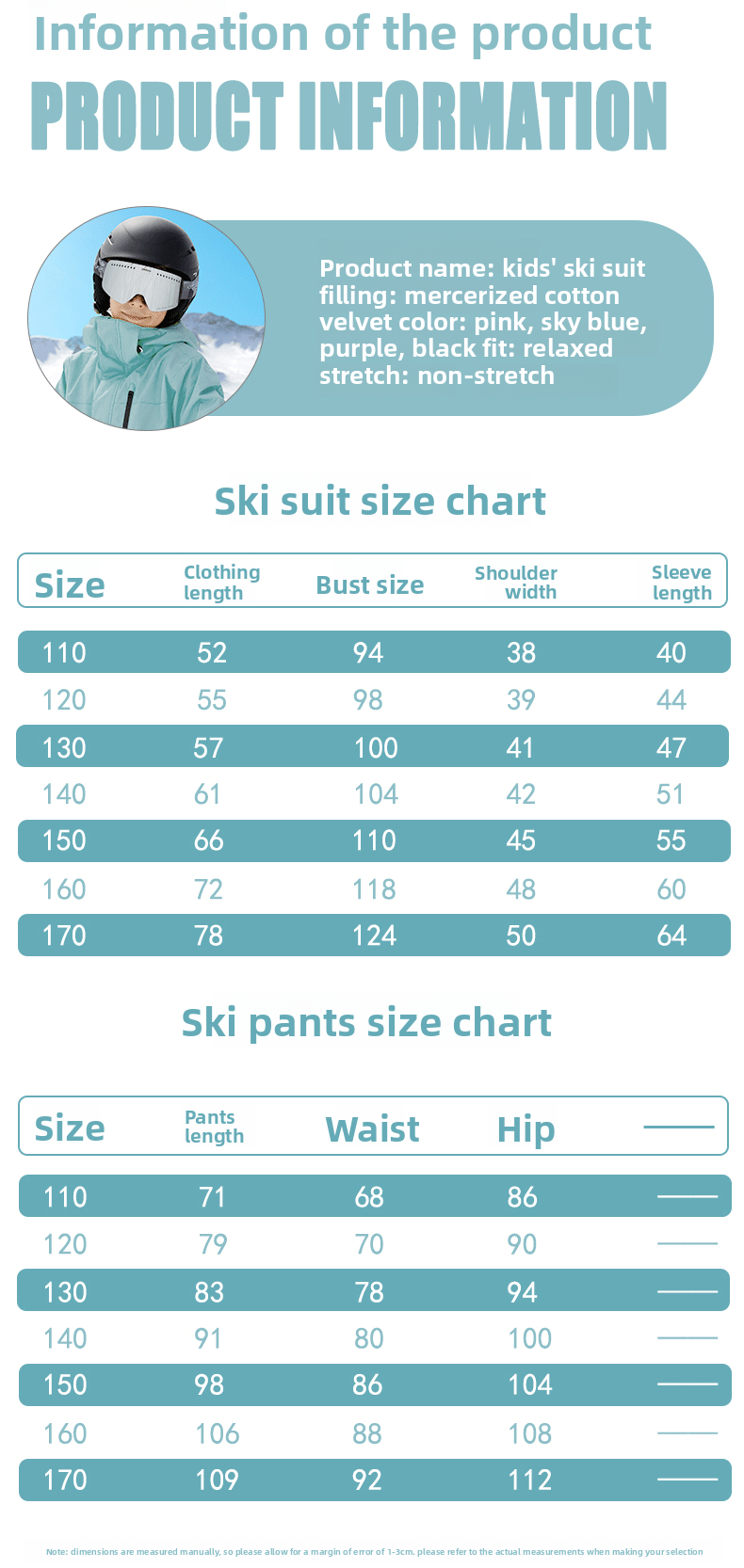 Phibee Elephant Children's Ski Set Boys Girls Workwear Windproof Waterproof Snow Suit For Single And Double Board_voghion.com