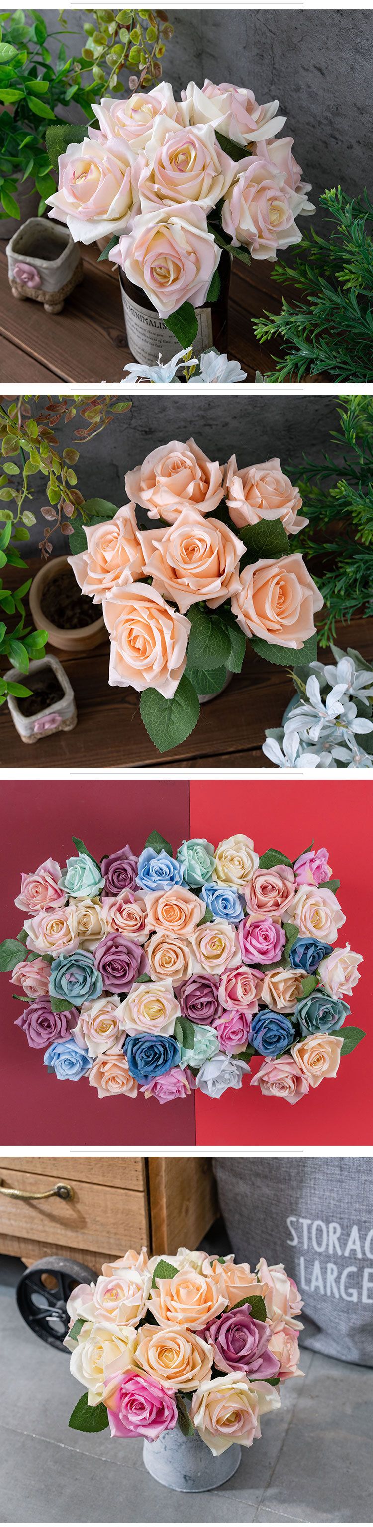 Fabricante de rosas Flor artificial Decoração para casa Buquê de casamento Rosa Parede Flor artificial PJ1052_voghion.com