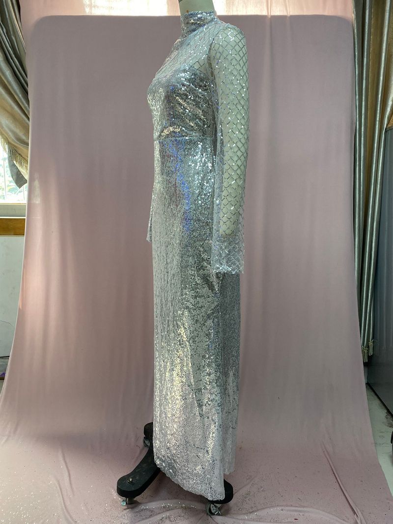 Rochie de damă fără bretele, cu guler rotund, temperament subțire, în formă de S, cu paiete, pentru femei_voghion.com