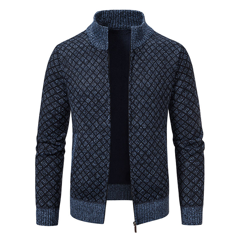 Men's Autumn And Winter New Plush And Thick Knitted Cardigan Fashion Stand Up Collar Long Sleeved Casual Sweater Jacket_voghion.com