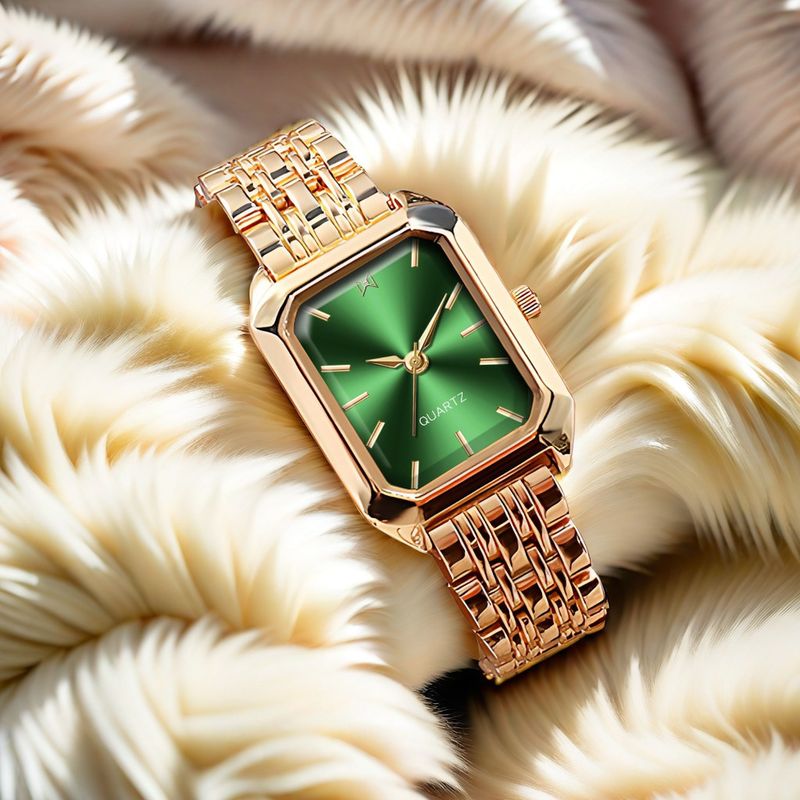 Dameshorloges Eenvoudig horloge voor dames Pauwgroen Hoogwaardig rechthoekig stalen band Studentenhorloge Dameshorloge_voghion.com