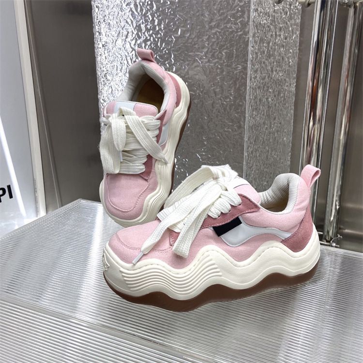 Wave Bread para mujer en primavera de 2024 Nueva moda, cómoda, de altura alta, zapatillas deportivas para parejas con suela gruesa_voghion.com