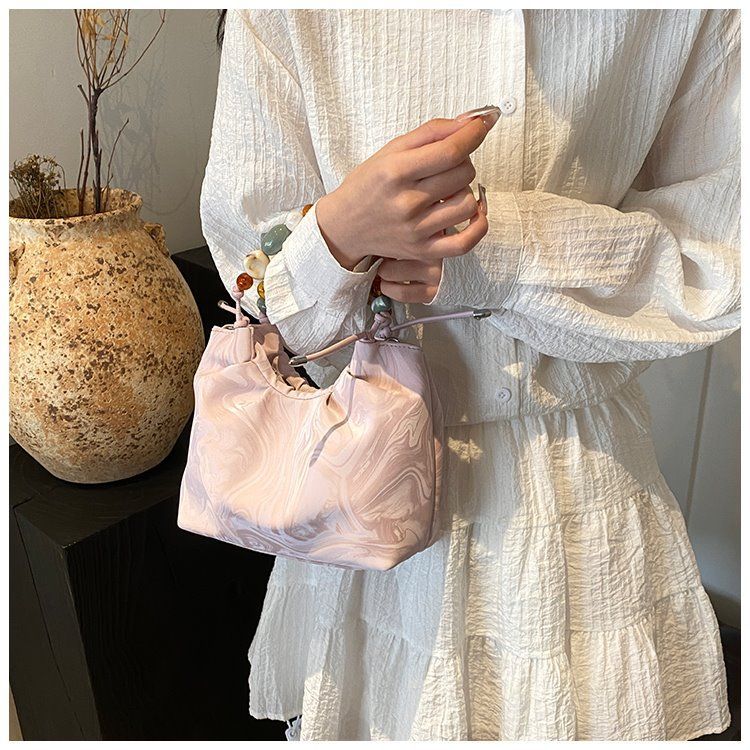 Silver handbag 2024 summer niche new Chinese style single shoulder crossbody chain carrying bucket bag for women_voghion.com