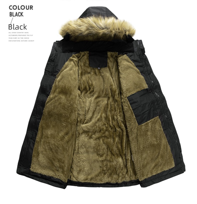 Giacca imbottita in cotone da uomo, taglia comoda, in pile caldo con cappuccio invernale 2024_voghion.com