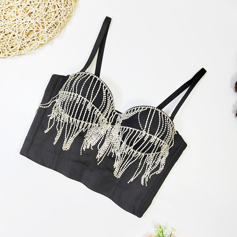 Corsetto avvolgente con catena di diamanti e nappe, design francese, corsetto con perline a spina di pesce, con reggiseno imbottito e top modellante_voghion.com