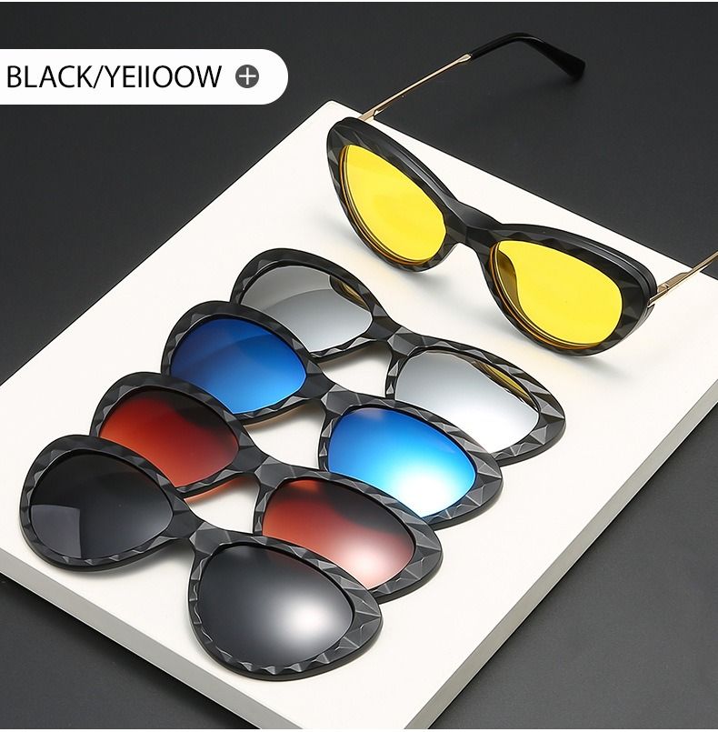 Nieuw binnen 6 in 1 brilmontuur voor dames met 5 stuks clip-on gepolariseerde zonnebrillen magnetische bril voor dames computer optisch 2352D_voghion.com