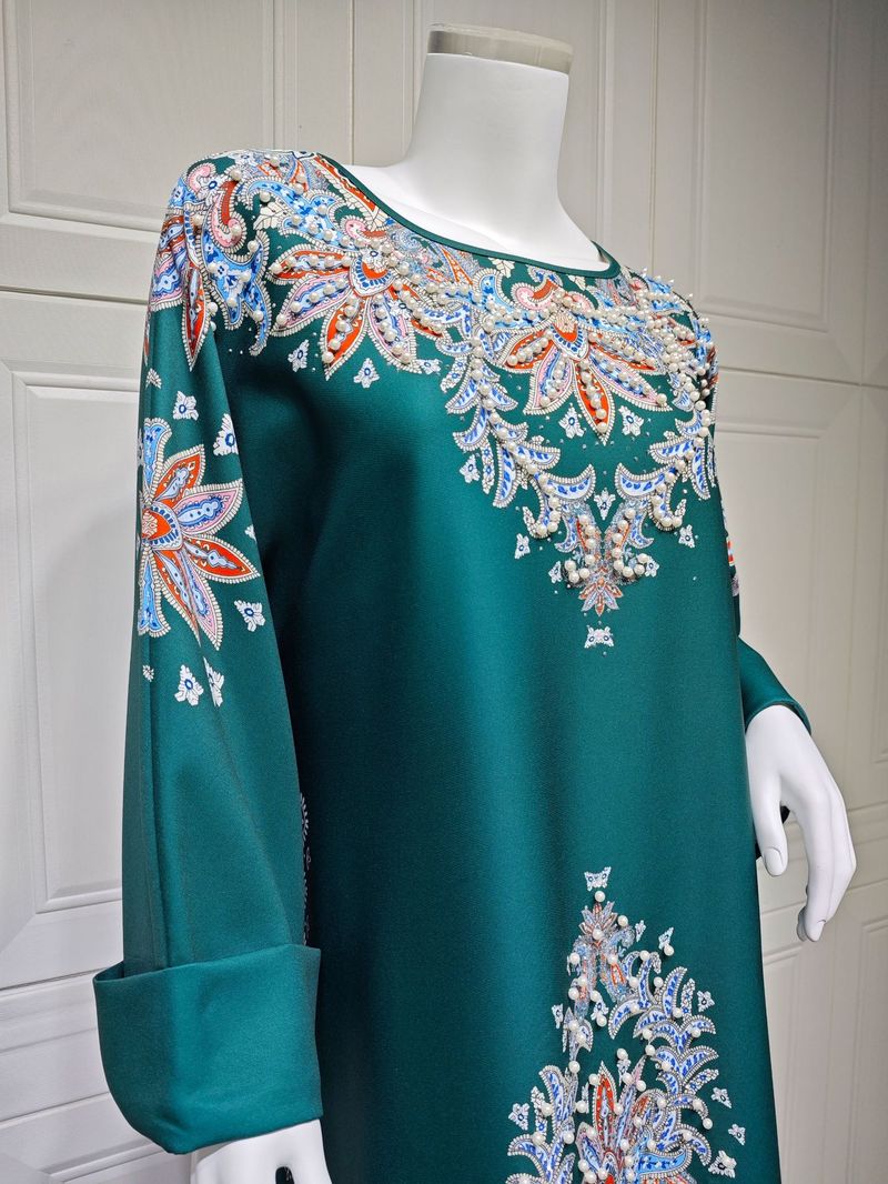 Abbigliamento da donna Abito alla moda musulmana Stampato Posizionamento Fiore Diamante caldo Abito da donna Abito mediorientale_voghion.com