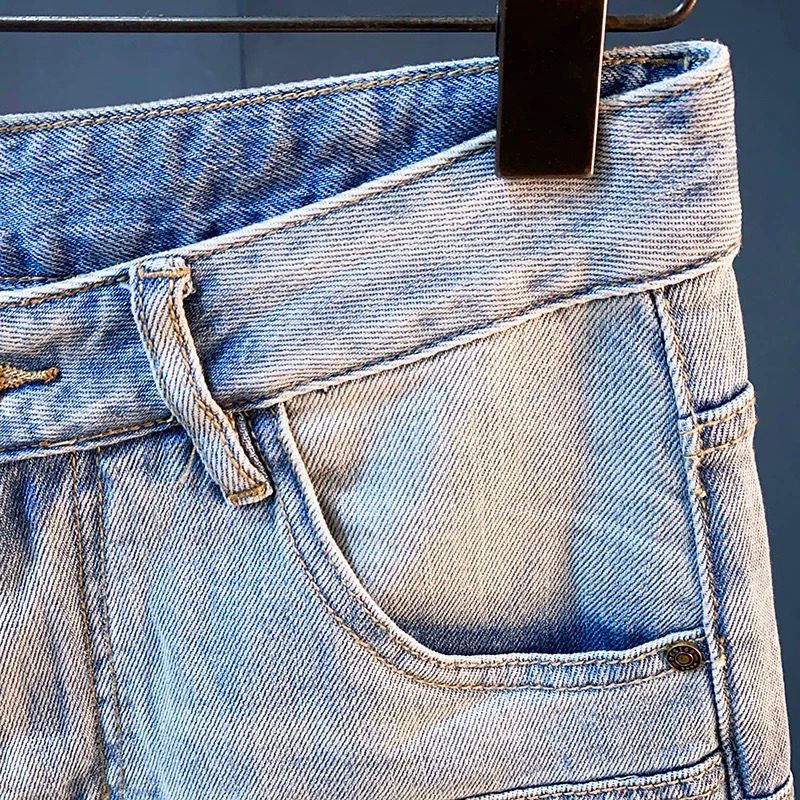 Herren-Jeansshorts im Used-Look, Patchwork-Optik, helle Waschung, 12,7 cm Innennaht, lässige Cargo-Shorts für Herren, Streetwear-Mode, Stretch, bequeme Passform_voghion.com