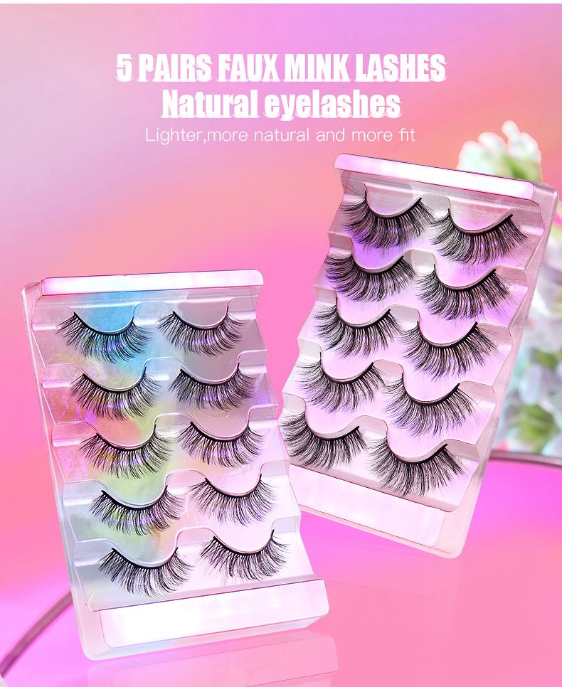 Cross Border Hot Selling 3D Multi-layer Thick 5-pair Eyelashes in Europe and America, Natural Eyelashes Simulation Curling False Eyelashes_voghion.com