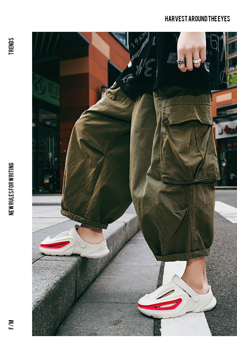Trou de chaussures avec requin à bec une sensation de marcher sur les excréments, chaussures d'été de plage à semelles souples pour hommes augmentant la hauteur,_voghion.com
