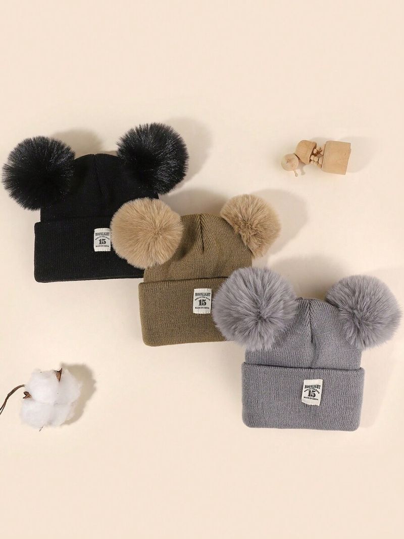 3 Stécker Puppelchers Wantermütz waarm Klengkannermützchen léif Pompom Kannermützchen gestrickt Puppelchersmützchen Puppelchersschnéimützchen fir Puppelchersjongen_voghion.com