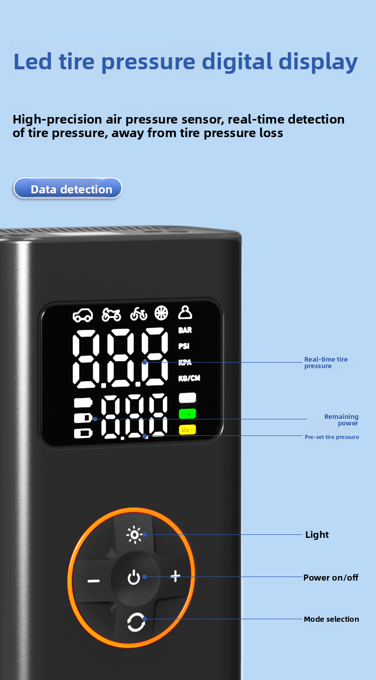 Pompa dell'aria per auto Pompa dell'aria elettrica intelligente wireless portatile per auto Arresto automatico della carica Gonfiaggio ad alta pressione_voghion.com