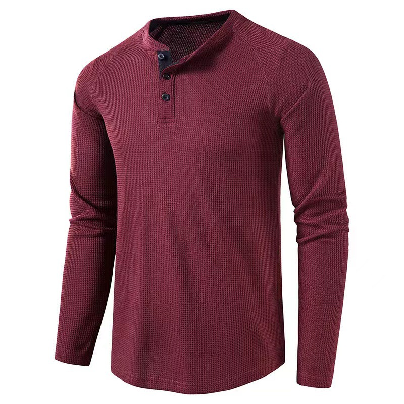 Unbeatable Quality Autumn And Winter New T-shirt, Solid Color Long Sleeved Bottom Henry Shirt, Men's Shirt_voghion.com