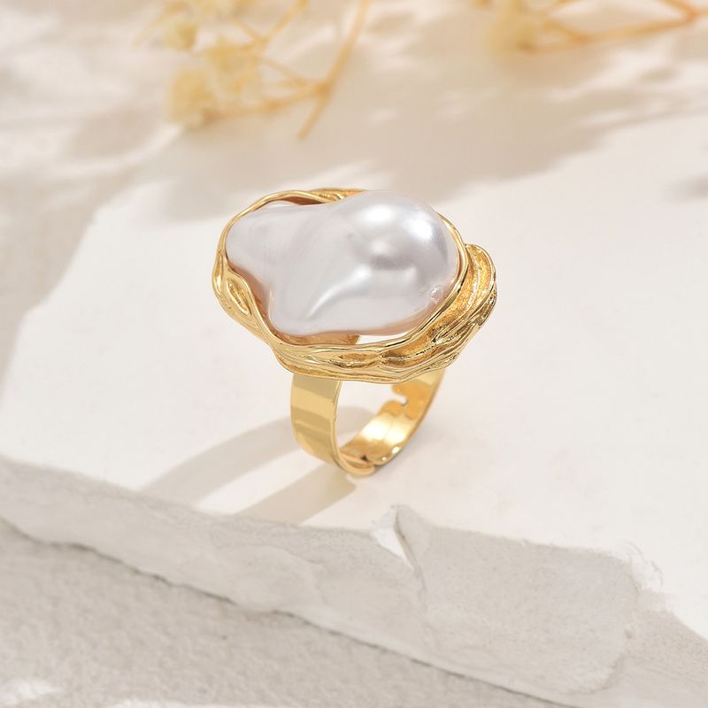 2025 New Geometric Baroque Pearl Ring For Women Artificial Pearl Open Ring_voghion.com