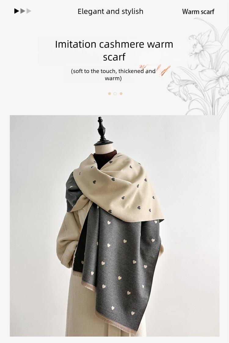Autumn And Winter Heart-pattern Color-block Fashion Double-sided Warm Scarf, Air-conditioning Neck Warmer, Shawl_voghion.com