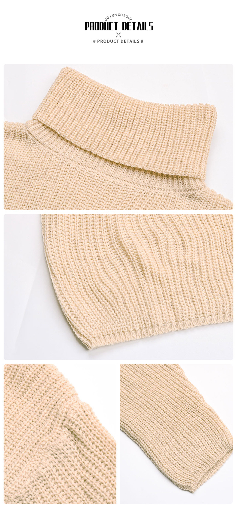 Falda suéter de cuello alto de manga larga con abertura de color sólido para mujer a la moda_voghion.com