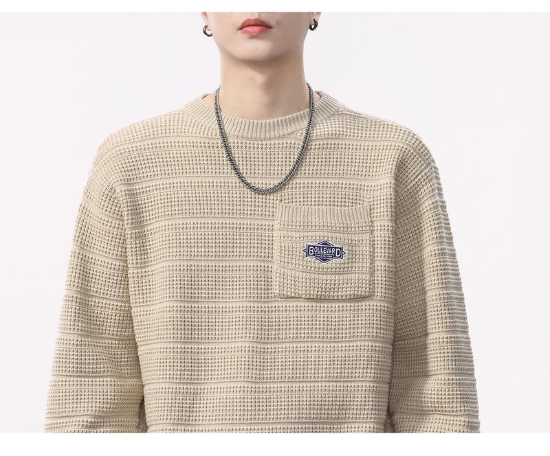 2025 Herbst Winter Neuer Herrenpullover mit Patchworktaschen, Rundhalspullover, lockere Strickwaren_voghion.com