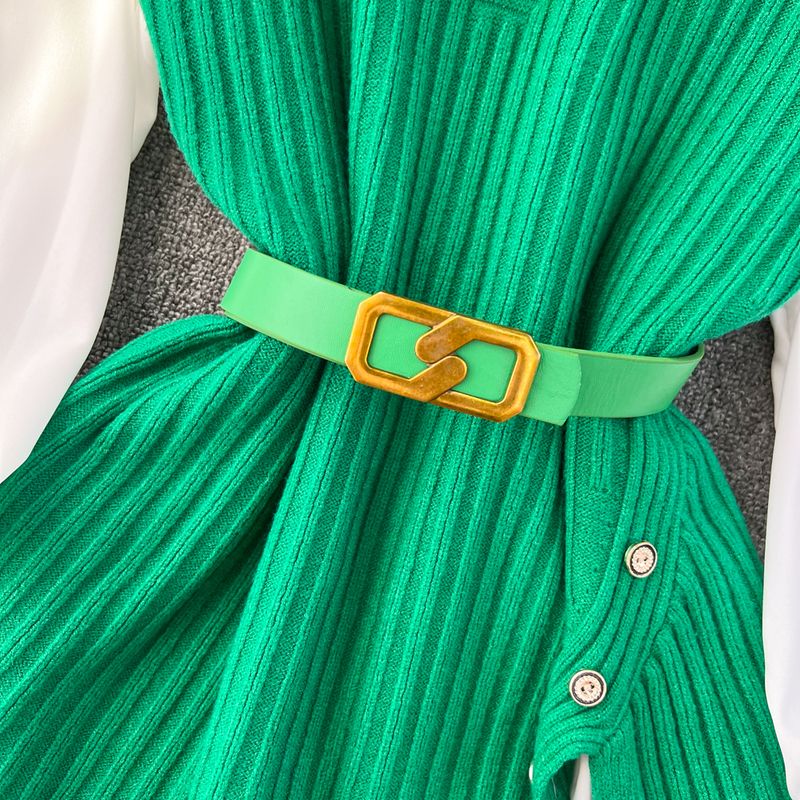 Damenbekleidung Neue lockere weiße Hemdoberteile für Damen im Herbst und Winter, geschlitzte Strickweste mit Design, modischer und altersreduzierender zweiteiliger Anzug_voghion.com